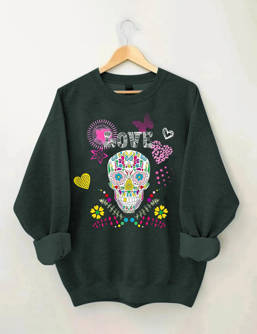 Colorful Sugar Skull & Love Graphic Sweatshirt