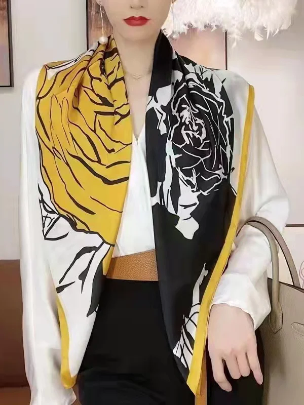 Floral Printed Contrast Color Shawl&Scarf