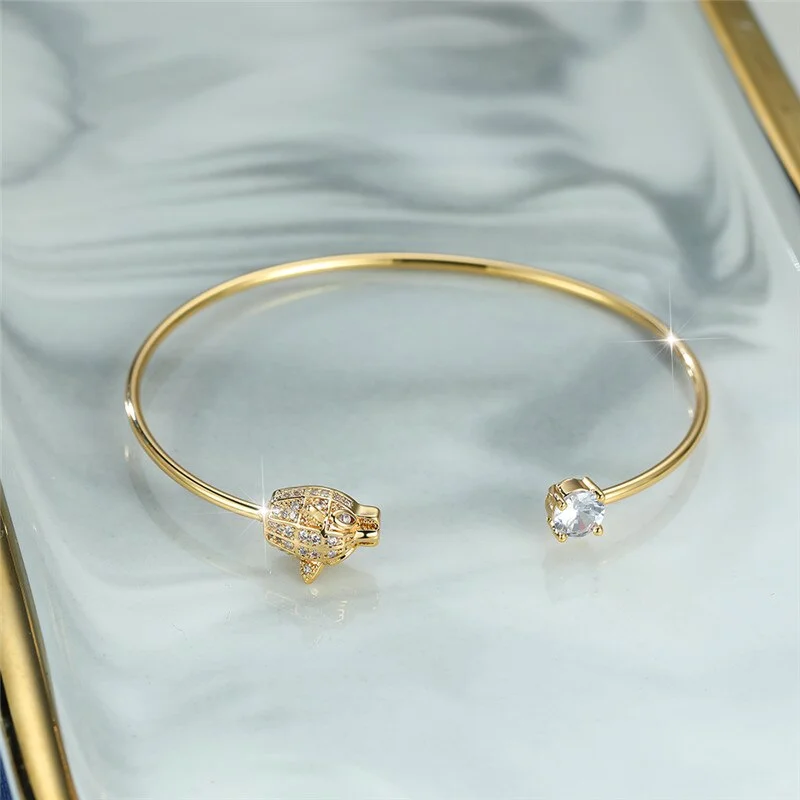 Luxury Female White Zircon Stone Bracelet Cute Gold Color Adjustable Bracelets For Women Charm Animal Leopard Chain Bracelet