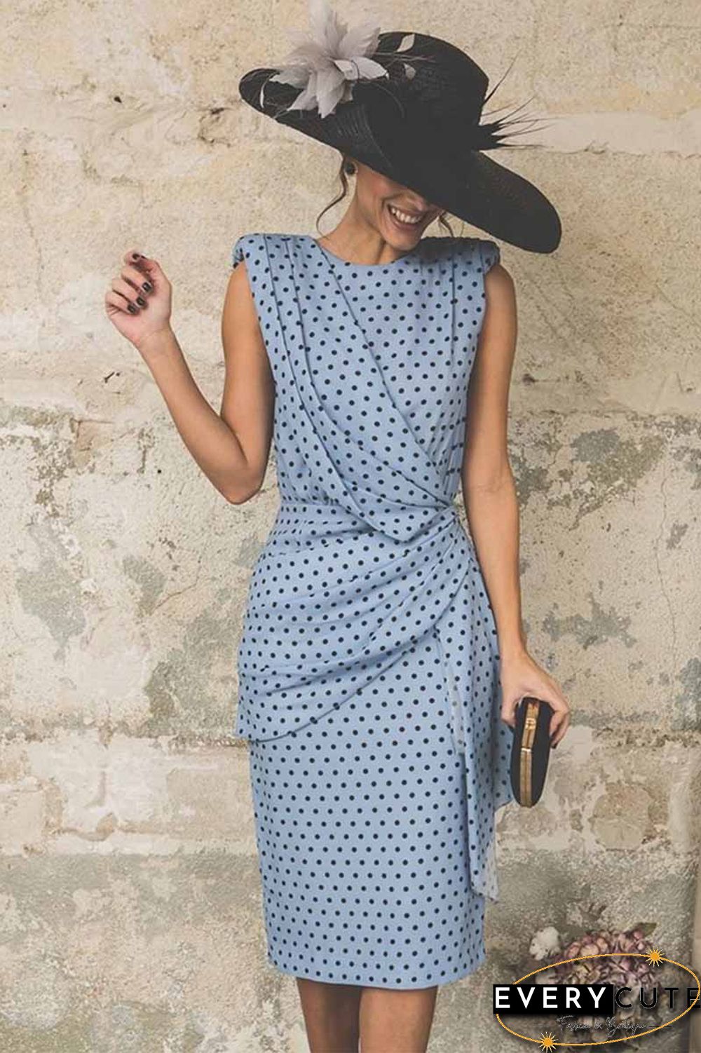 Sexy Polka Dot Pack Hip Sleeveless Midi Dress(4 Colors)