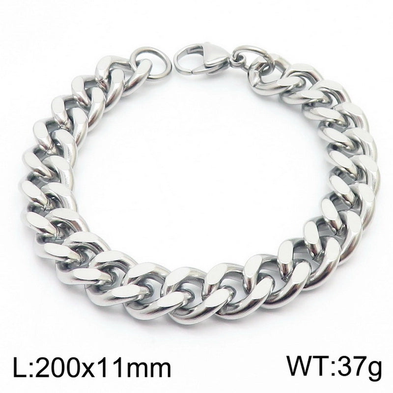 Stainless Steel Personality Fashion Trend Simple Two-Side Grinding Cuban Link Chain Bracelet Accessories