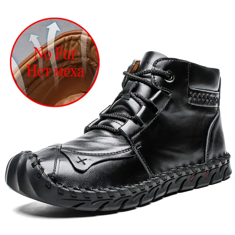 Brand Classic Winter Men Boots Thick Plush Warm Male Snow Boots Italy Handmade Man Ankle Boots Waterproof Non-slip Man Moccasins