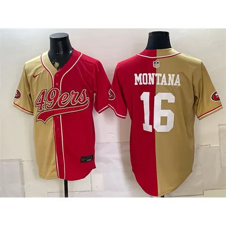 Men's San Francisco 49ers #16 Joe Montana Red Split Stitched Jersey