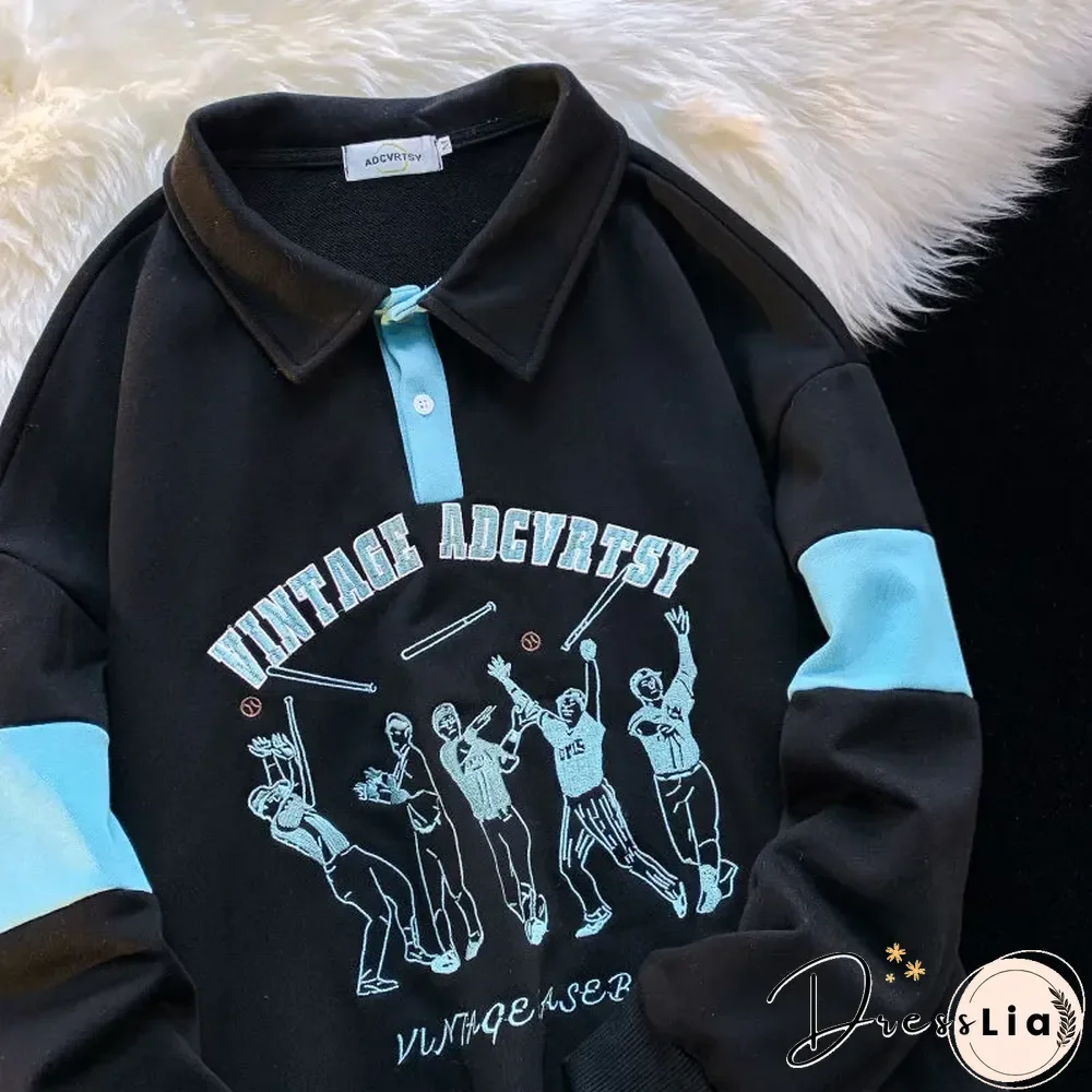 Unisex Vintage Casual Polo Sweatshirt