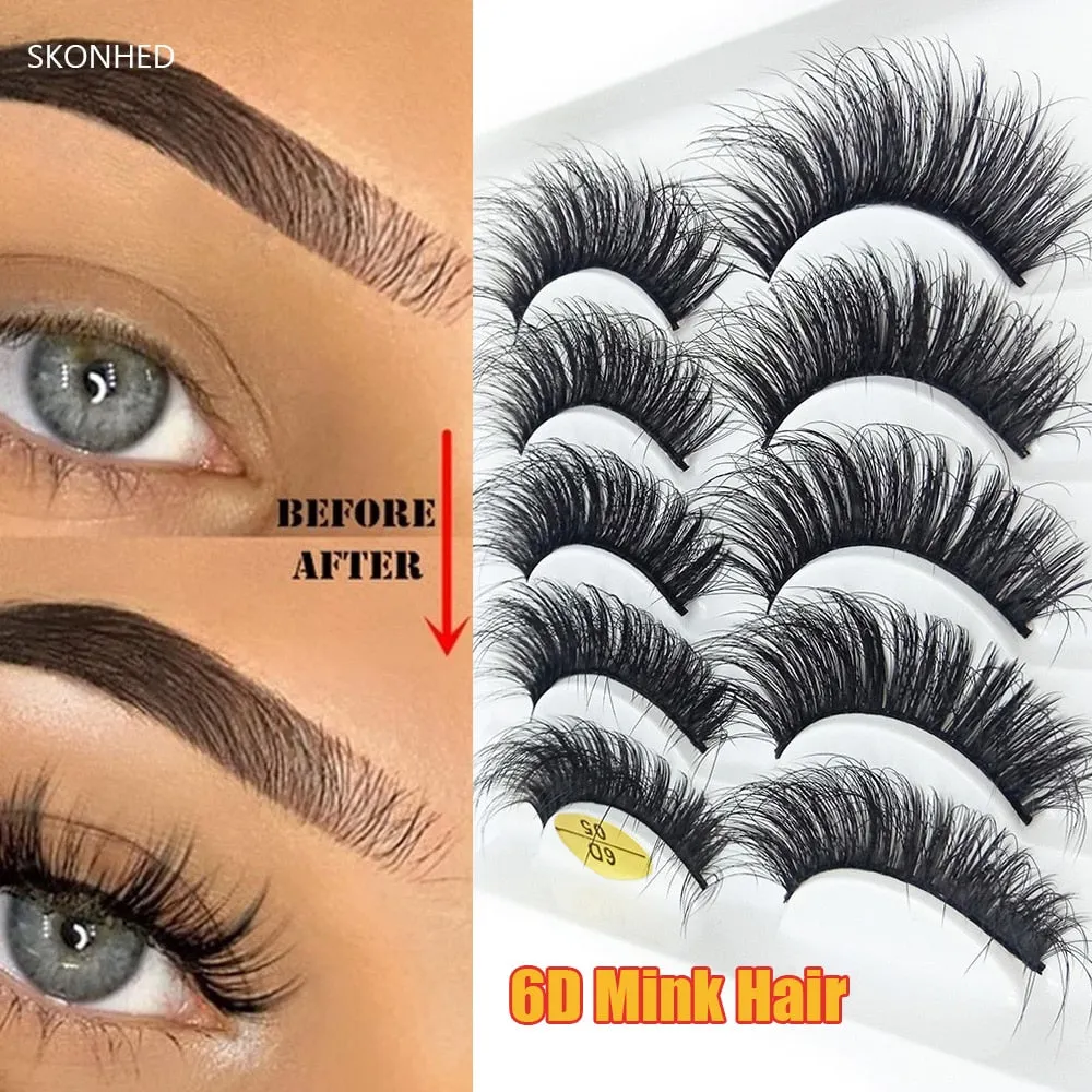 5Pairs 6D Mink Lashes False Eyelashes Natural Long Eyelash Extension Cross Volume Soft Fake Eye Lashes Winged Faux Cils Dropship