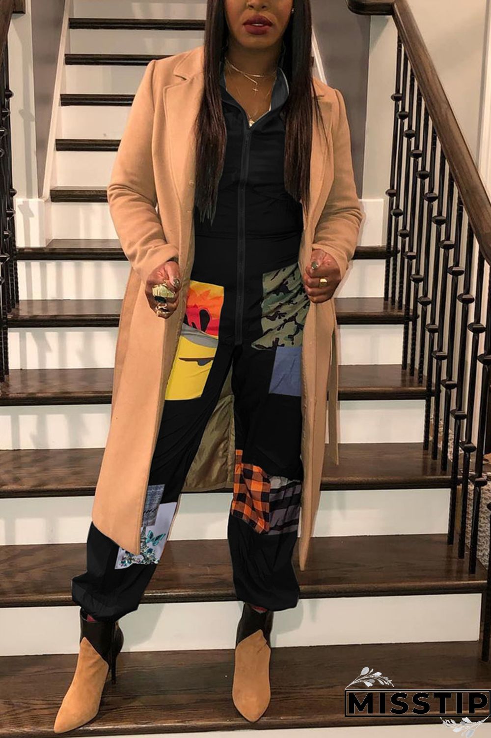 Leopard print Chemical fiber blend Sexy zipper Leopard Print Camouflage Zippered Zipper Plus Size