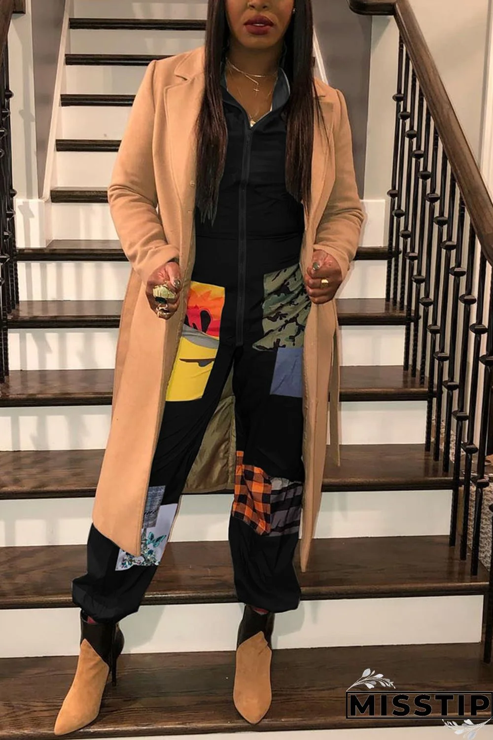 Leopard print Chemical fiber blend Sexy zipper Leopard Print Camouflage Zippered Zipper Plus Size