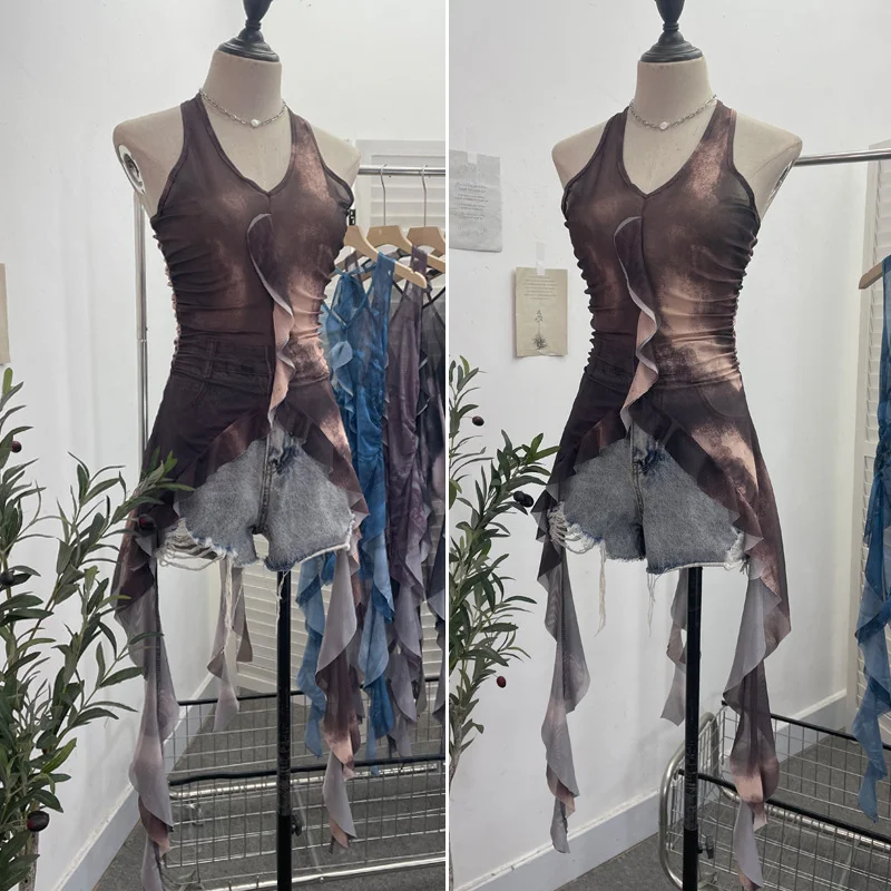 Uveng Vintage 2024 New Personality Tie Hottie Wind Hanging Sleeveless Top Ribbon Vest 9967