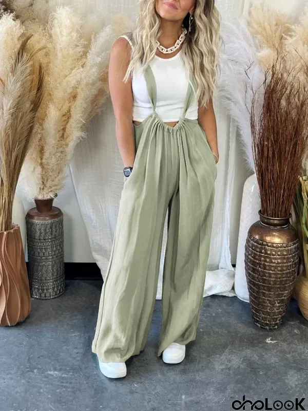 Soft Loose Solid Color Wide Leg Jumpsuit