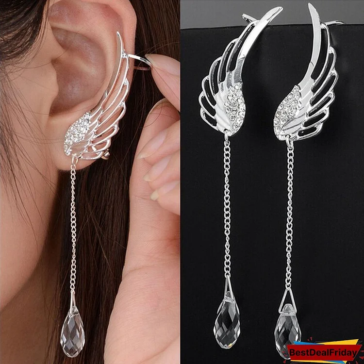 Angel Wing Stylist 925 Sterling Silver Crystal Earrings Drop Dangle Ear Stud For Women