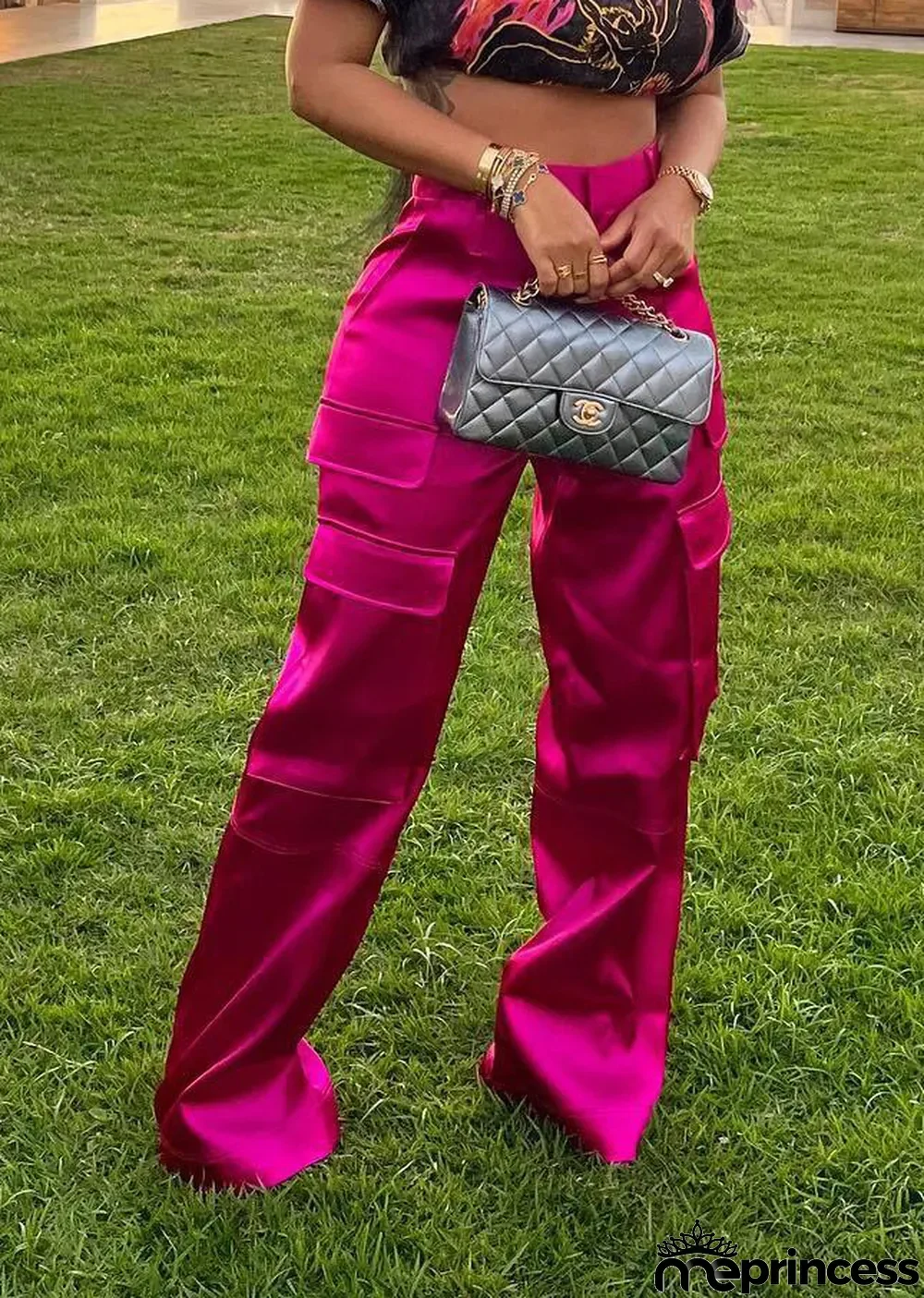 Fashionable Casual Solid Multi-Pocket Zip Loose Trousers