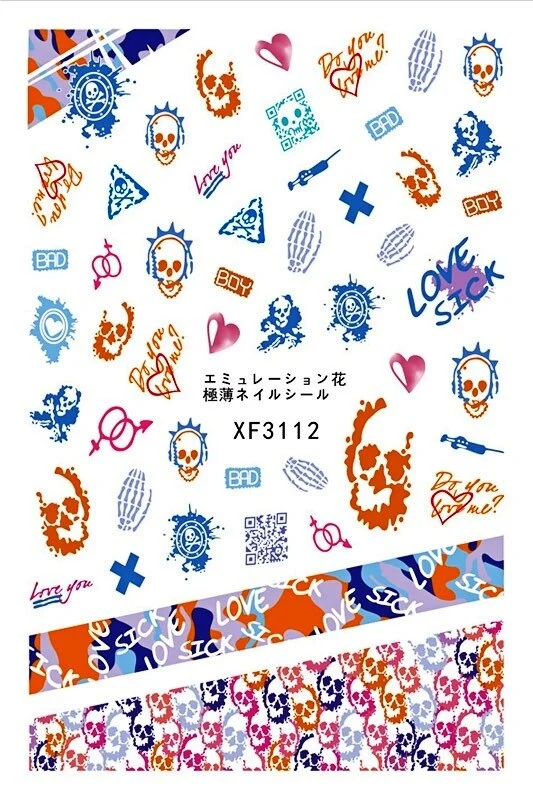 Nail Stickers Back Glue Halloween Skull Pumpkin Bat Creative Designs Nail Decal Decoration Tips For Beauty Salons-Nail Inspo