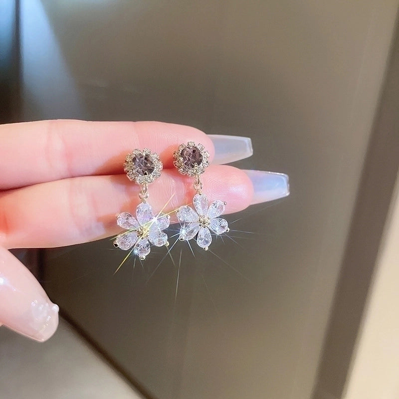 1 Pair Minimalist Butterfly Inlay Copper Zircon Drop Earrings