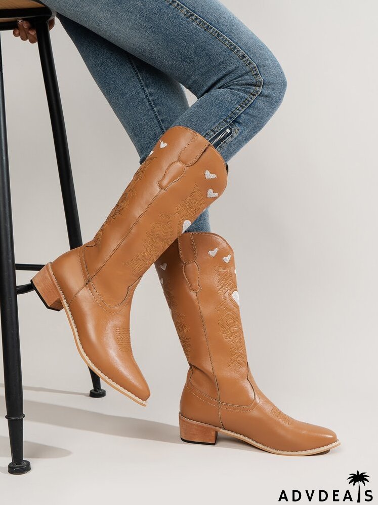 Heart Embroidery Western Boots