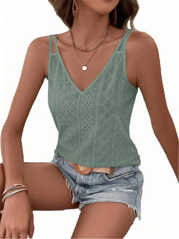 Women's New Solid Color Jacquard V-neck Camisole Tops in Summer
