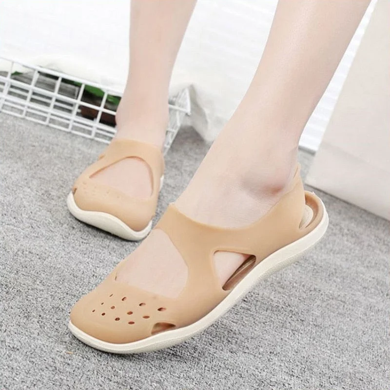 Breakj Women Sandals Soft Flat Jelly Shoes Slip On Female Casual Girl Sandals Hollow Out Mesh Flats Beach Shoes New 531 425-0