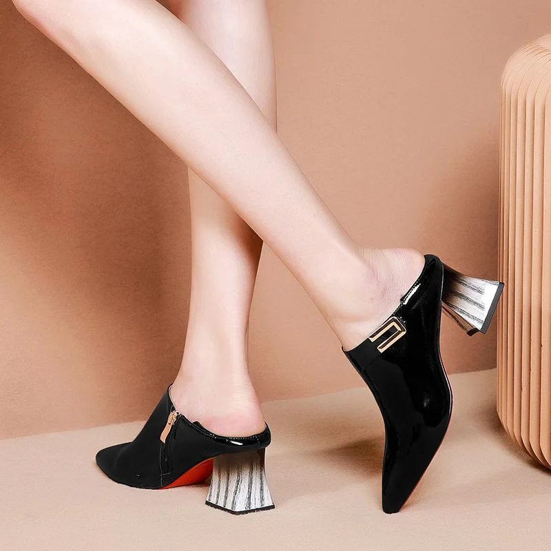 2021 Spring/Fall Women's Shoes,Soft LEATHER High Heels,Pointed toe Woman Pumps,Square Buckle Sticker,White Black,FREE Dropship
