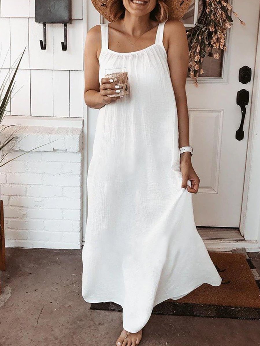 Plus Size Casual Sleeveless Plain Holiday Dress