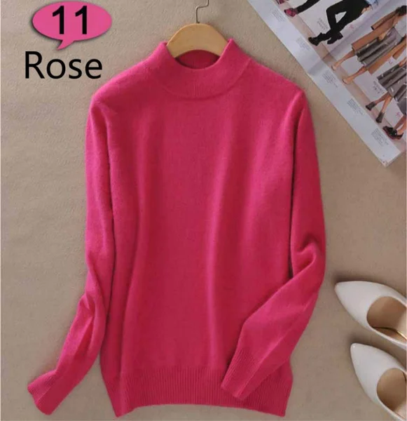 16 Colors Wool Pure Cashmere Sweater Women Pullovers Long Sleeve Pull Femme Half Turtleneck Women Sweaters Pullovers