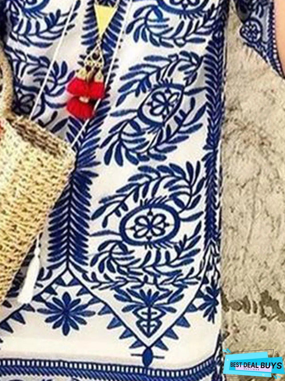 Half Sleeve Boho Vintage Casual Shift Weaving Tunic Dress