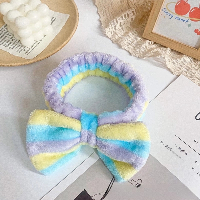 Leopard Stripe Bow Hair Band Women’s Face Washing Sports Hair Band Coral Fleece Hair Accessories