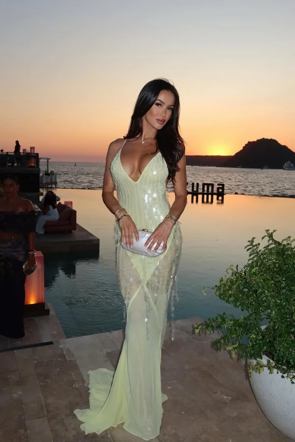 Miabel Stunning Chiffon Sequins Halter Backless Sleeveless Long Prom Dress 