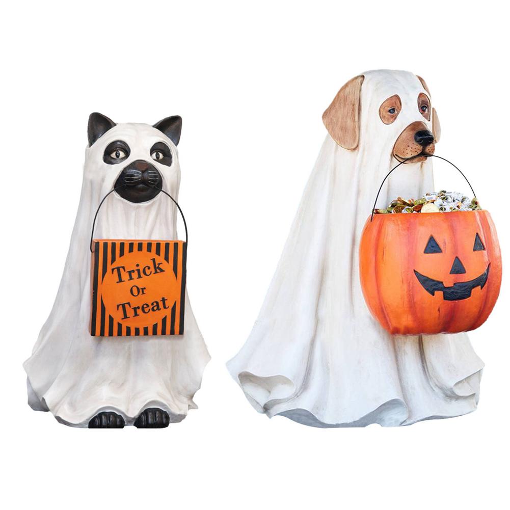 

Halloween Resin Ghost Dog Cat Sculpture Snack Candy Bowl Garden Statue, 501 Original