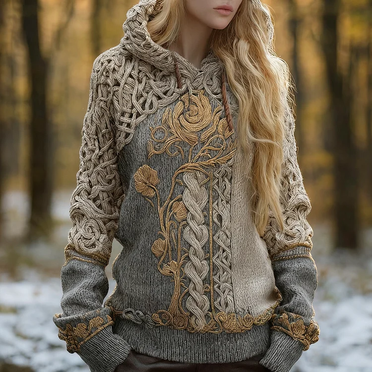 Women's Viking-style Winter Warm Hooded Knitted Sweater