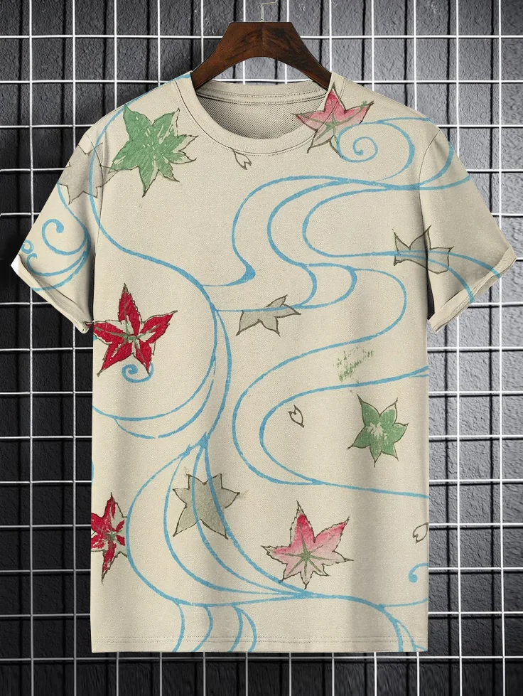 Men's Nagoya Maple Leaves Print Casual T-Shirt