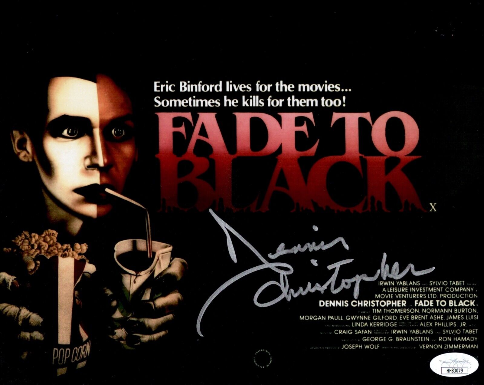 DENNIS CHRISTOPHER Signed FADE TO BLACK 8x10 Photo Poster painting Autograph JSA COA Cert