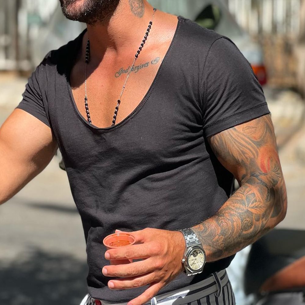 Men's Low Neck Cool Short Sleeve T-Shirt