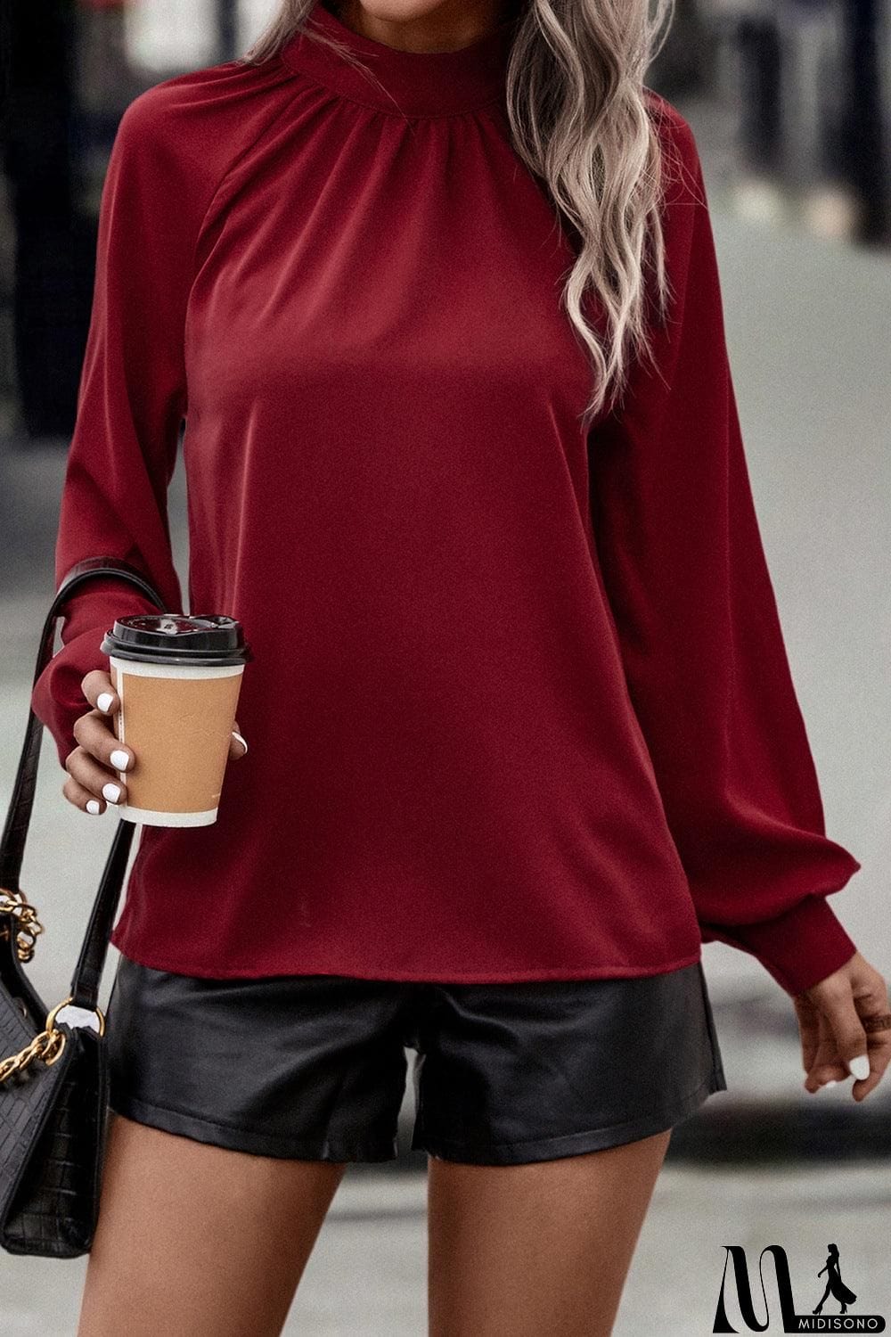 MidiSono - Cutout Gathered Detail Mock Neck Top