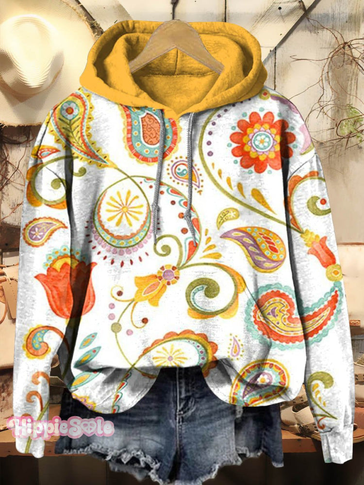 Vintage Floral Print Casual Hoodie Sweatshirt Multicolor / S