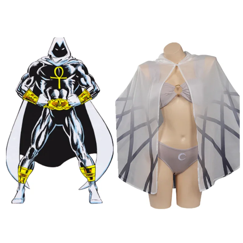 Moon Knight Marc Spector Swimsuit Cosplay Costume Three-Piece Bikini Swimwear Cloak Outfits Halloween Carnival Suit-Coshduk
