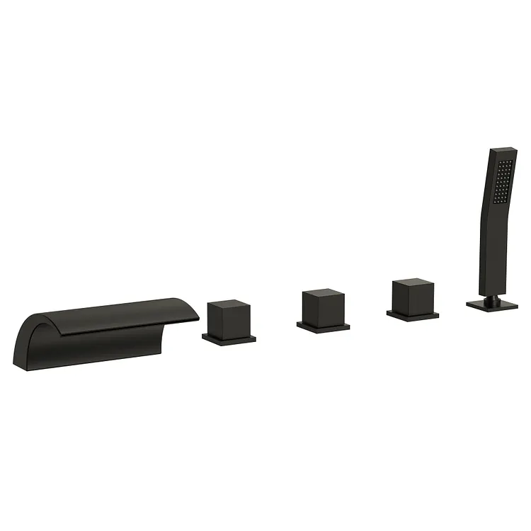 EVERSTEIN Three-Handle Waterfall Bathtub Faucet with Handheld Shower Matte Black