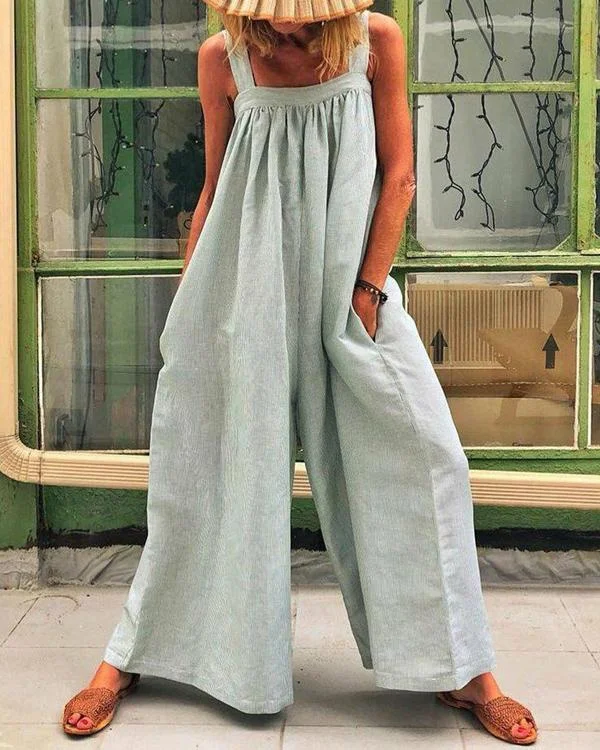 solid color casual sling loose jumpsuit p182057