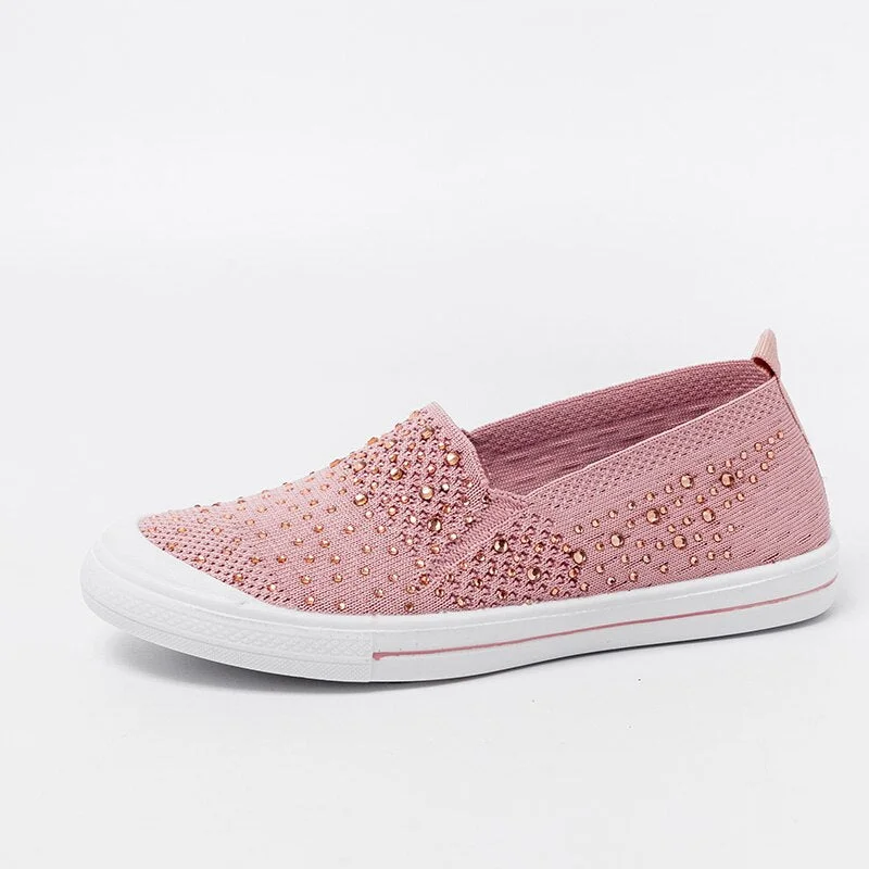 women's summer sneakers Ladies  Shoes Flat Loafers Crystal Fashion white Bling Sneakers knit Slip On Breathable Casual Shoes