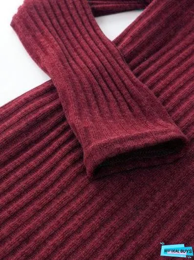 Fashion Long Sleeve Casual High Neck Striped Knit Sweater Dress