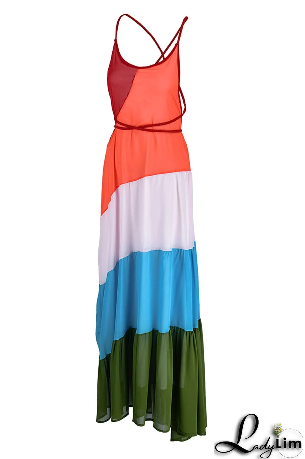 Orange Sexy Print Patchwork Backless Straight Dresses