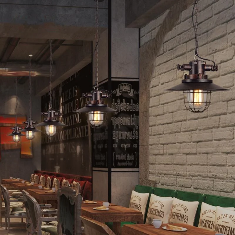 loft  American retro pendant lamp industrial wind country warehouse bar table single head wrought iron glass shade lights