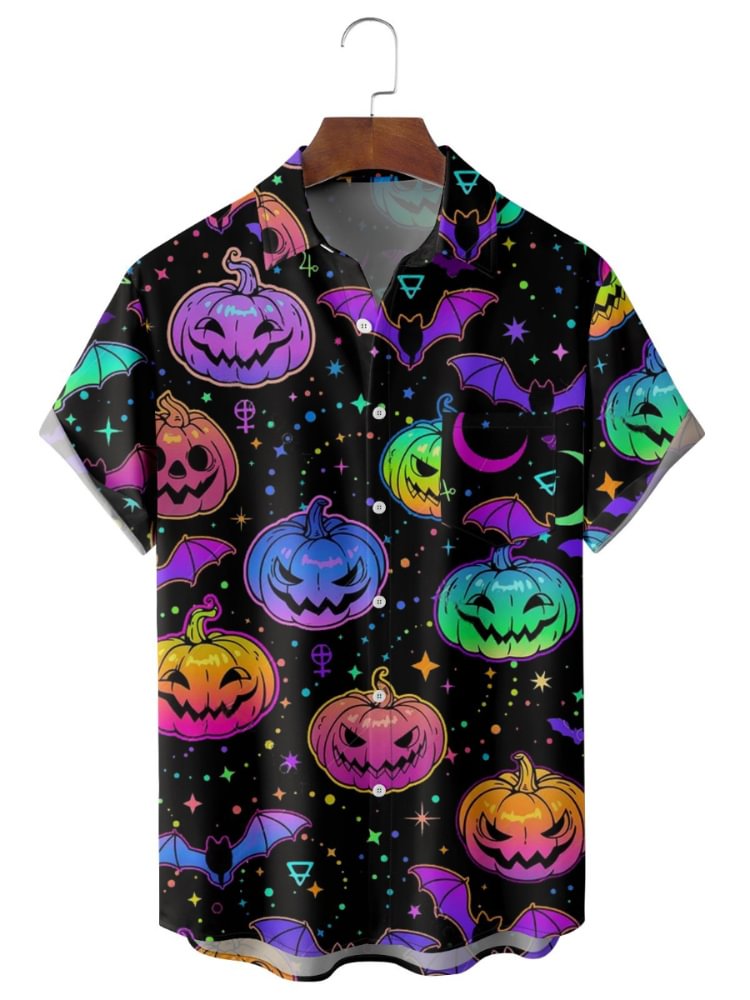 Halloween Fluorescent Pumpkin Print Casual Shirt