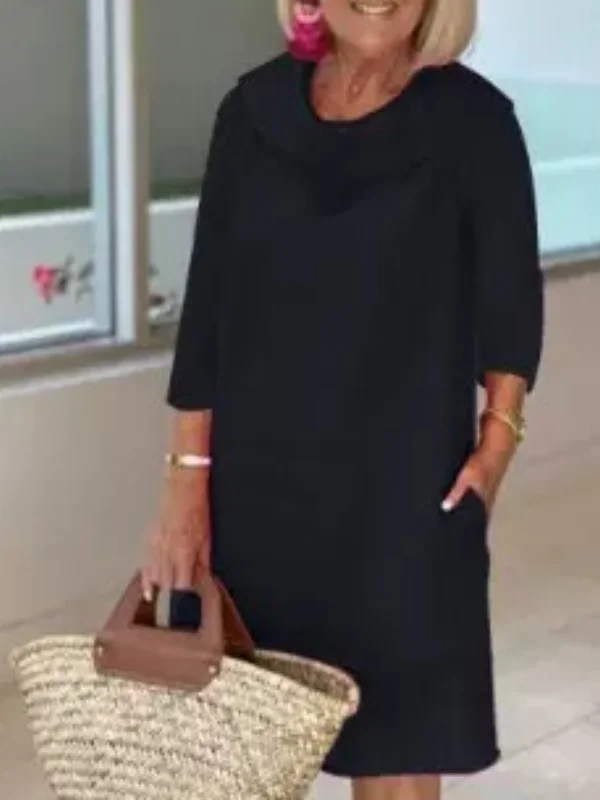 Women's Casual Solid Color Long sleeve Midi Dress