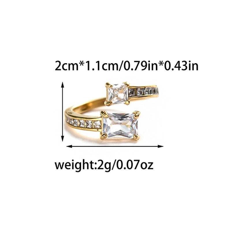 Elegant Romantic Shiny Geometric 304 Stainless Steel Zircon 14K Gold Plated Inlay Open Rings
