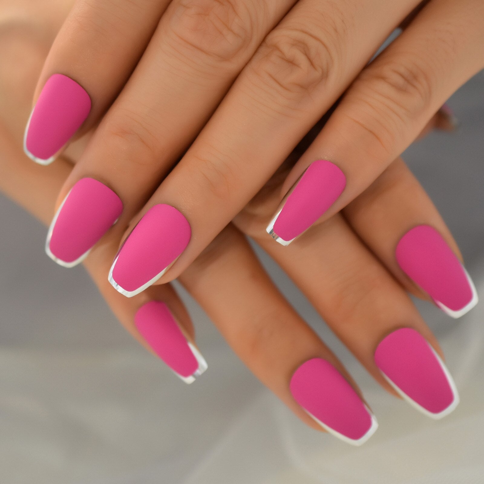 Natural Nude Purple French False Fake Nails Press on Leopard Nails Art ...