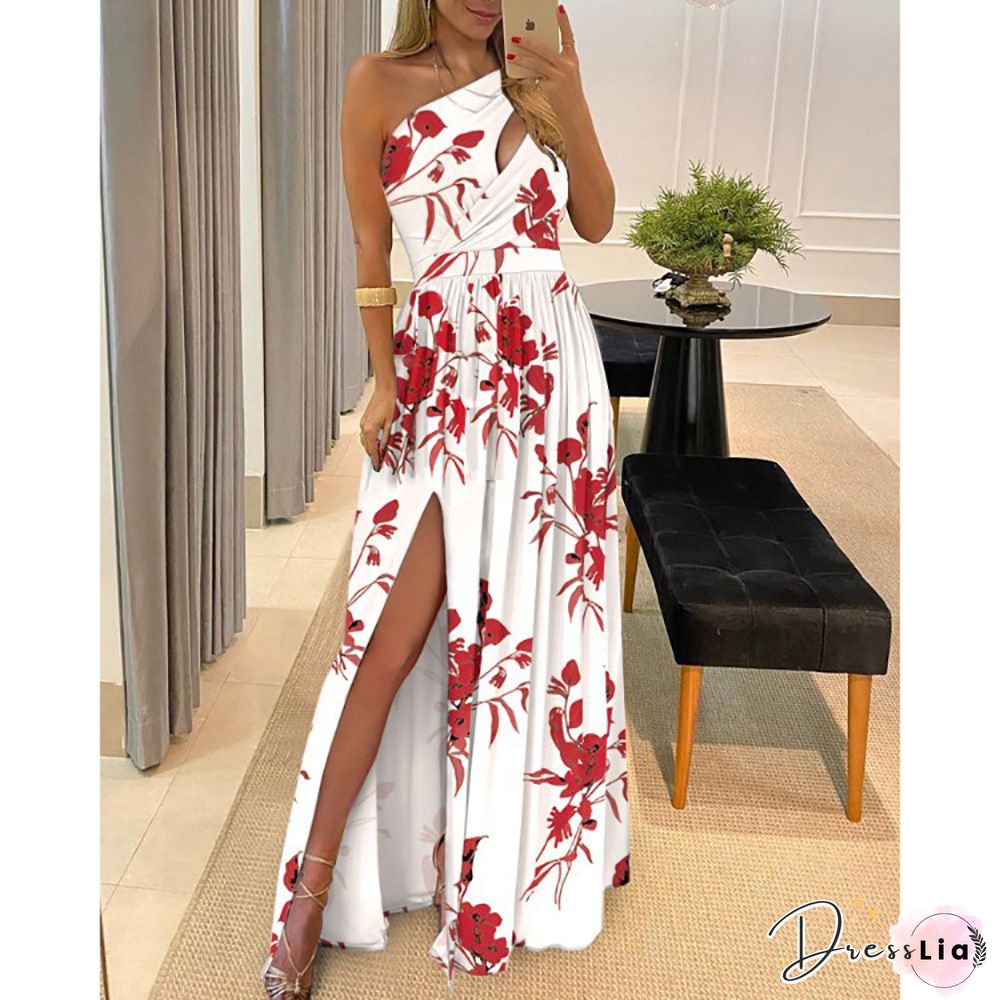 Womens A-Line Dress Maxi Long Sleeveless Geometric Print Vintage Boho Blue Red Yellow