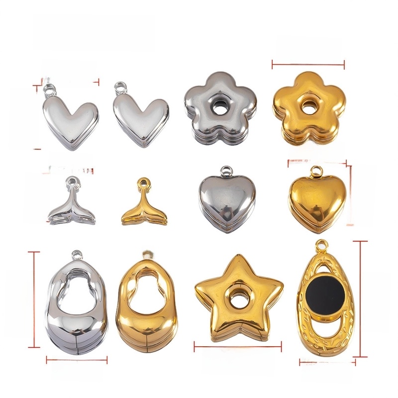 2 PCS/Package 304 Stainless Steel Star Flower Fish Tail Pendant Jewelry Accessories