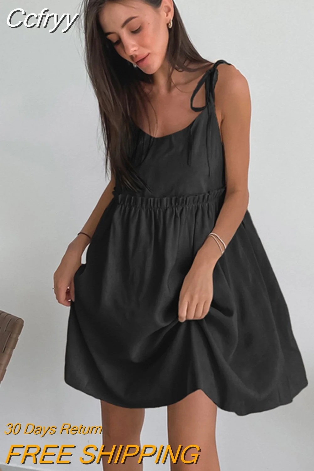 Huibahe Cotton Linen Casual Dresses Lace Up Summer Vacation Spaghetti Strap Dress Oversize V-Neck Women Backless Dress 2023