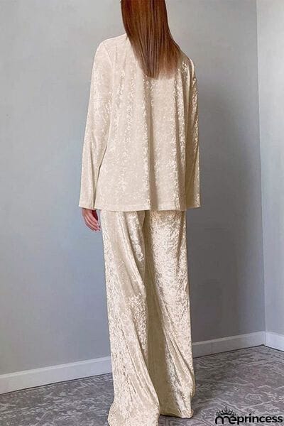 Open Front Collared Neck Top and Pants Set