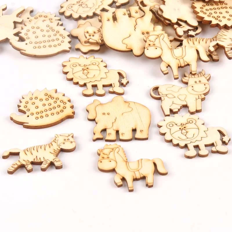 Natural Wooden Ornament Mix Animal Pattern For Home Decoration 30pcs Wood Slices DIY Carft Handmade Decor 30pcs 40x45mm m1772