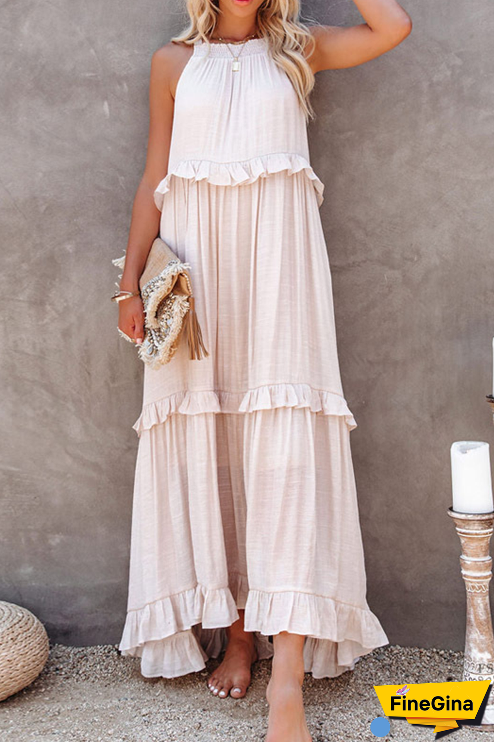 Street Solid Flounce Spaghetti Strap Cake Skirt Dresses